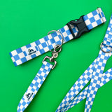 Summer 2026 Striped Dog Collar, The Seasonal Edit, Cornflower Blue Check, Checkered Dog Collar