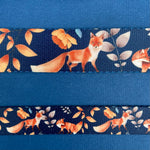 Foxes and Foliage, Autumn Equinox Collection: 1" and 1.5" widths, fox dog collar, Fall dog collar, adventure dog collar for fall.
